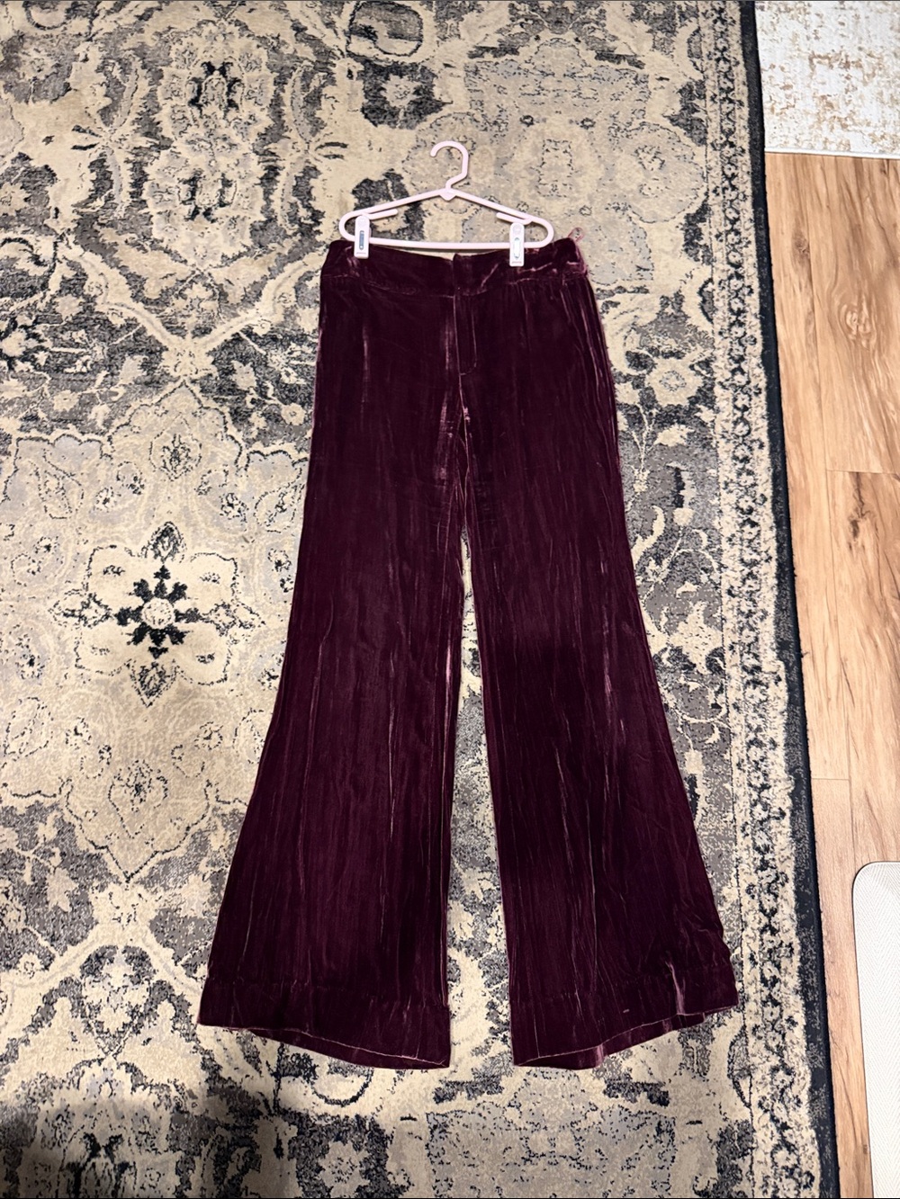 Mango Wide-Leg Velvet Pants in Burgundy